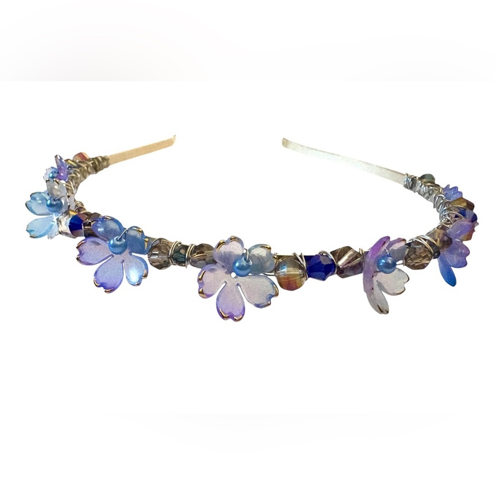 Fairy Headband with Austrian Crystals, Lucite Flowers and Glass Pearls - Picture 6 of 7